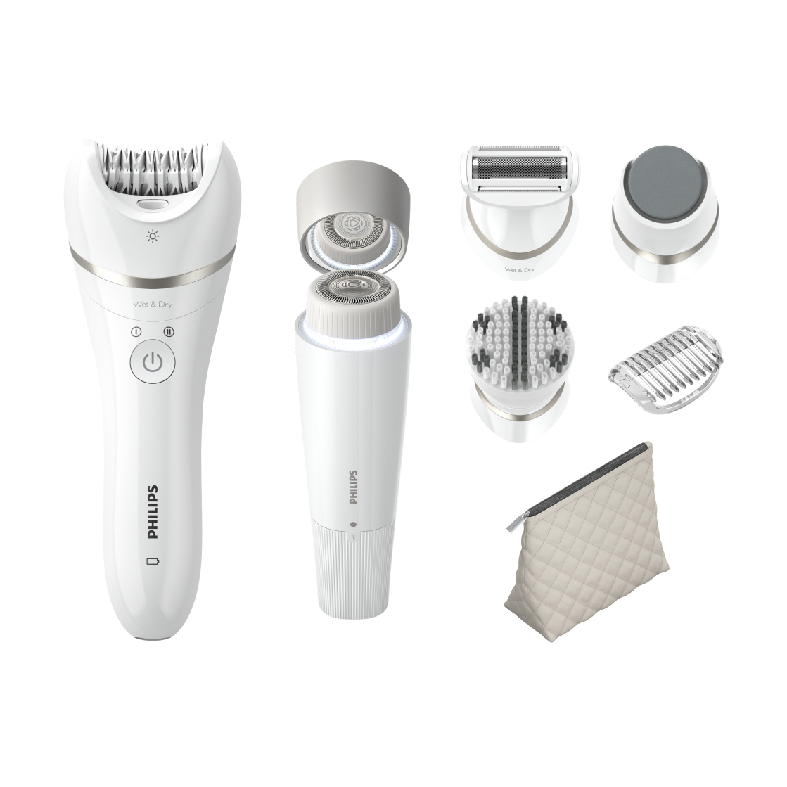 Епілятор PHILIPS BRE770/92 серії 9000, з косметичкою та насадками, білий